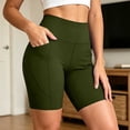 thumbnail image 2 of Hurxie Biker Shorts Women Tummy Control Workout Shorts Women with Pockets High Waisted Yoga Running Gym Compression Army Green,M, 2 of 7