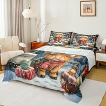 Manfei Kawaii Highland Cow Twin Sheet Sets,Chic Xmas Gifts Twin Fitted Sheet,Country Farmhouse Animal Flat Sheet For Boys Kids,Luxury Bedroom Decor,3-Piece