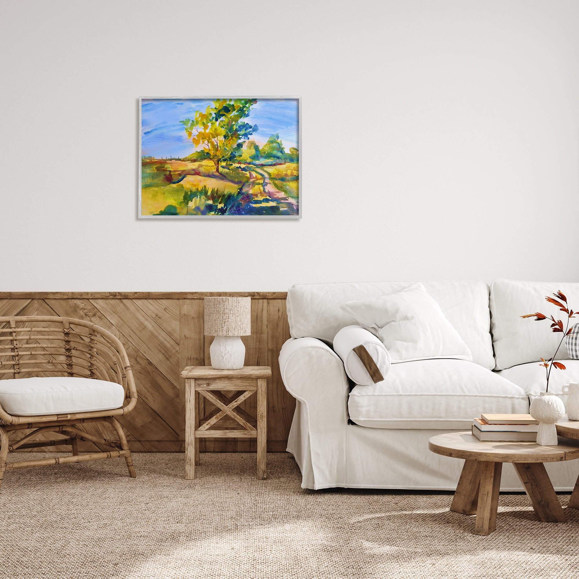 Stupell Industries Tree & Path Landscape Nature Painting Gray Framed Art Print Wall Art, 30 x 24