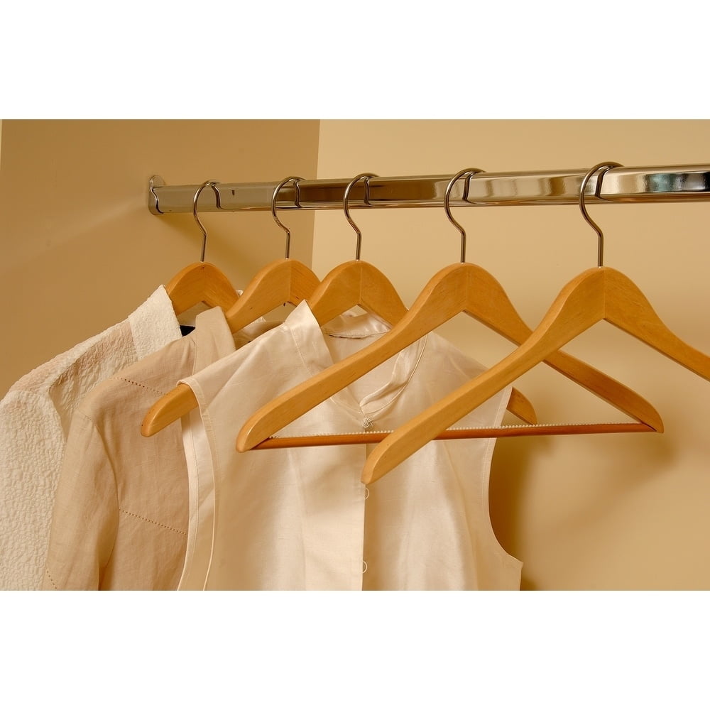 Wooden Concave Top Hanger, Box of 12 Curved Thick Coat Hangers w/ Natural Finish & Chrome Swivel Hook for Jackets or Fine Shirts or Coats by International Hanger