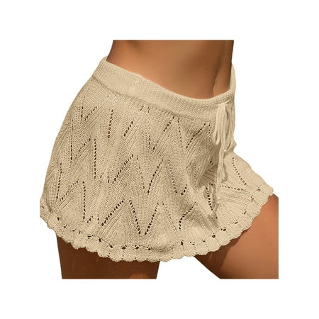 TFFR Women Crochet Cover up Beach Sarong Wrap Skirt Drawstring Waist Knitted Bikini Mini Skirt Swimwear