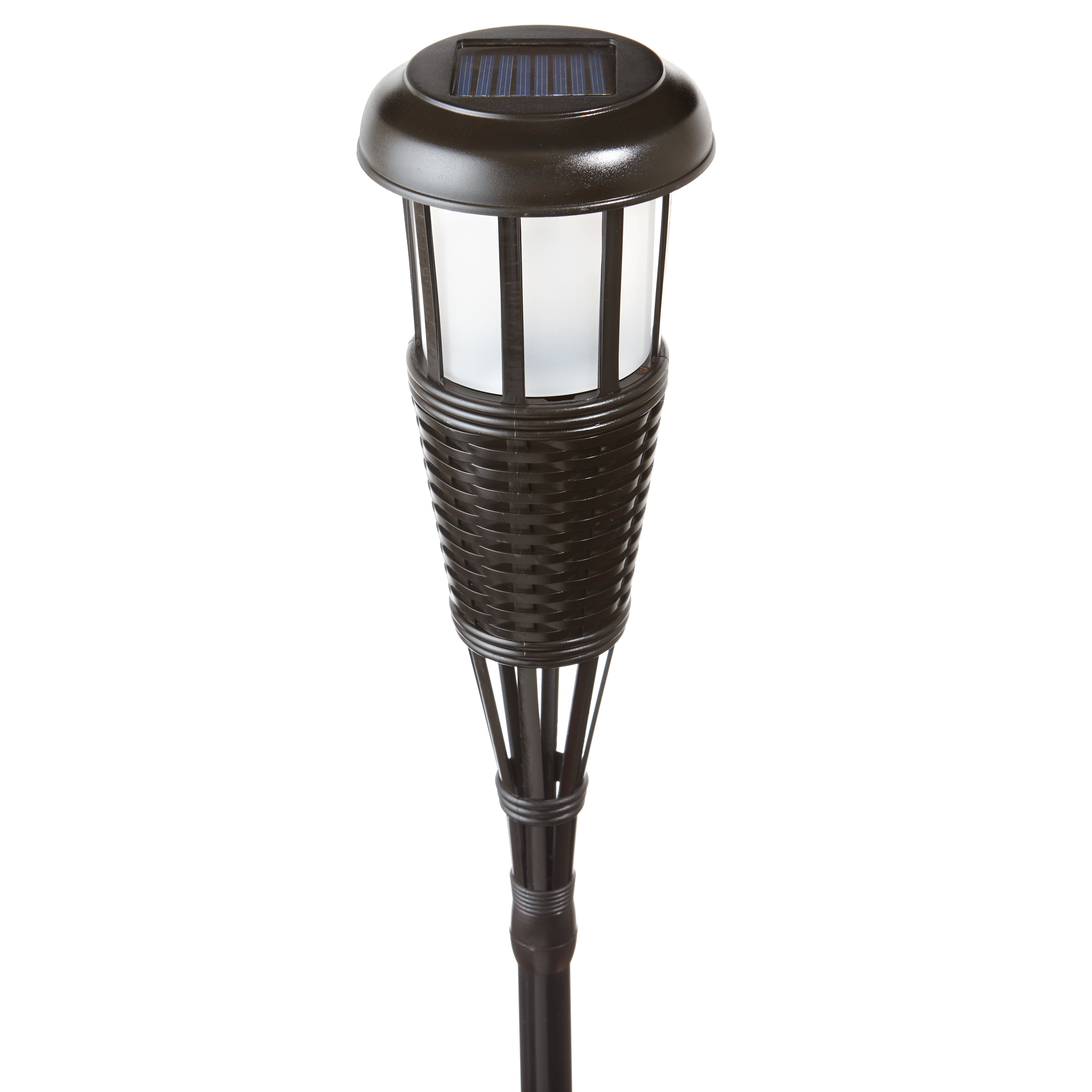 Solar Flickering LED Island Torches, Dusk-to-Dawn Dancing Flame Outdoor Landscape Lighting, Dark Chocolate Finish, 4-Pack