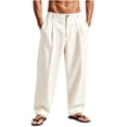 thumbnail image 2 of cfhntfmh Mens Wide Leg Pants Business Casual Dress Pants Pleated Beach Loose Fit Trousers with Pockets (Beige,X-Large), 2 of 6
