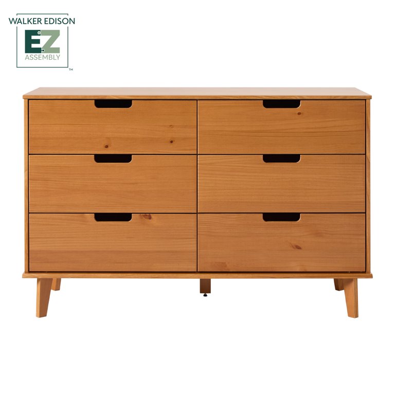 Walker Edison 6 Drawer Solid Wood Dresser with Cut Out Handles, Caramel  Brown - Walmart.com