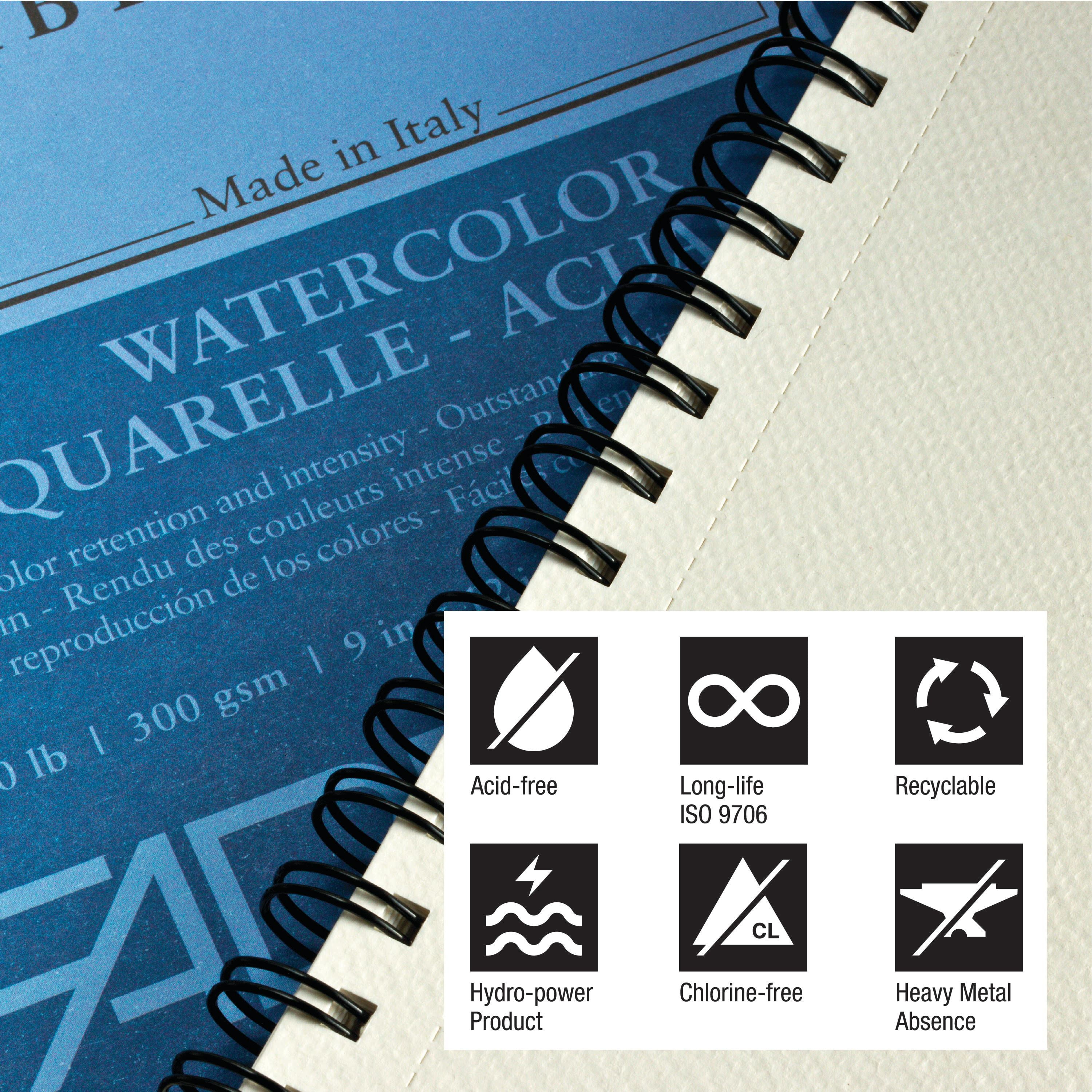 Fabriano 1264 Watercolor Pad, Glue Bound, 9”x12”, 140 lb, 30 Sheets, 100% Alpha-Cellulose, Wet Media, Three Pack
