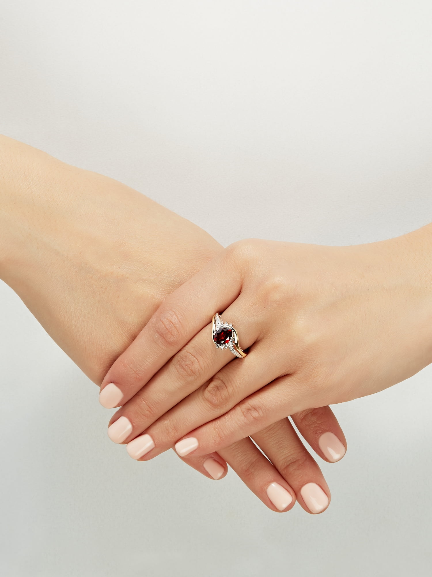 Brilliance Fine Jewelry Red Garnet Diamond Accent Ring in Sterling Silver and 10K Yellow Gold