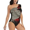 thumbnail image 3 of Sikiie Dark Red Hooded Girl Print Women One Piece Swimsuits Tummy Control One Shoulder Bathing Suits Ruffle Swimwear, From S to XXL-X-Large, 3 of 6