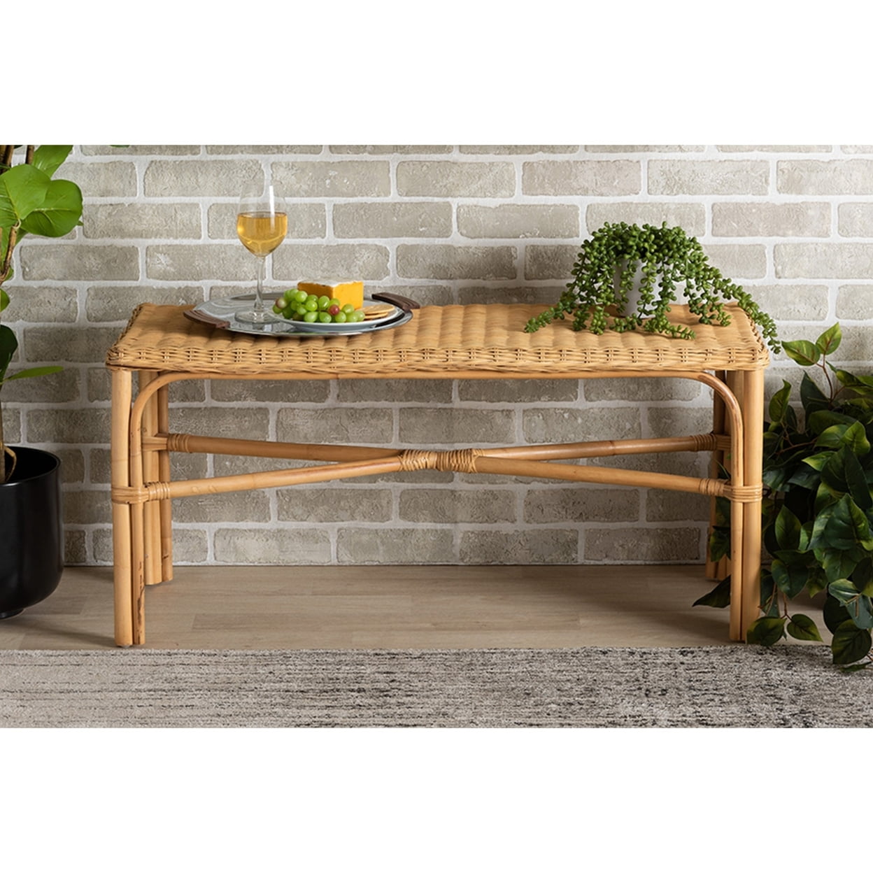 Baxton Studio Cacaban Modern Bohemian Natural Brown Rattan Accent Bench