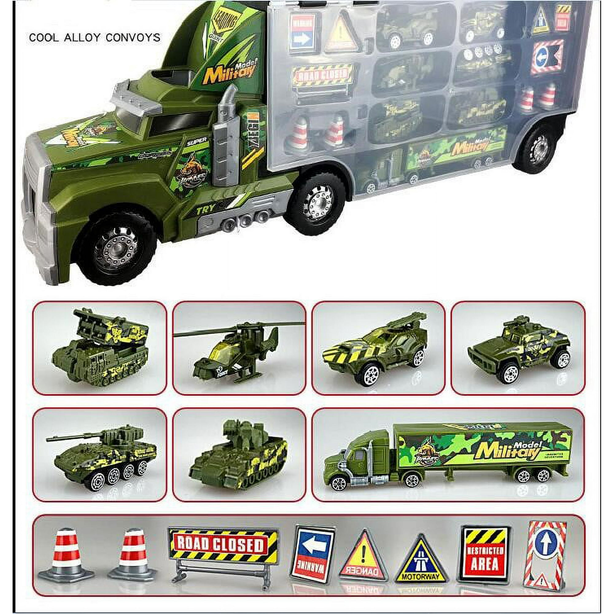 Kids Toy Truck Transport Truck Military Toy Truck with Lights and Sound Emergency Quick Release Effect