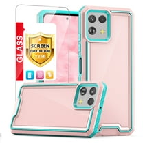 TJS for Motorola Moto G Power 2023 Phone Case, with Tempered Glass Screen Protector, Dual Layer Shockproof Rugged Hybrid Drop Protector Cover for Moto G Power 2023 (Pink)