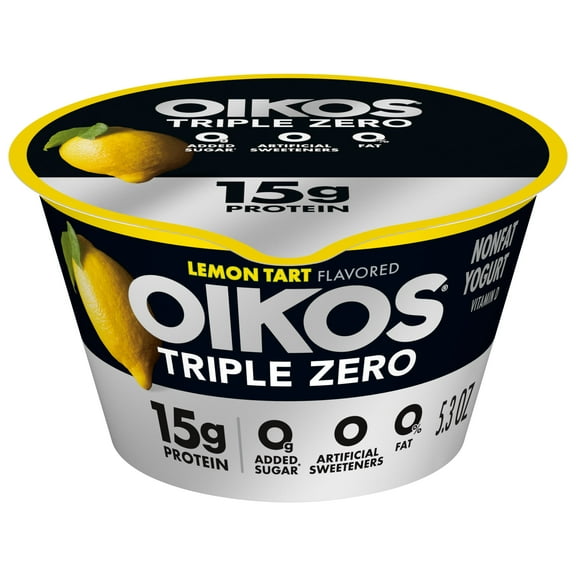 Oikos Triple Zero 15g Protein, 0g Added Sugar, Fat Free Lemon Tart Greek Yogurt Cup, 5.3 oz