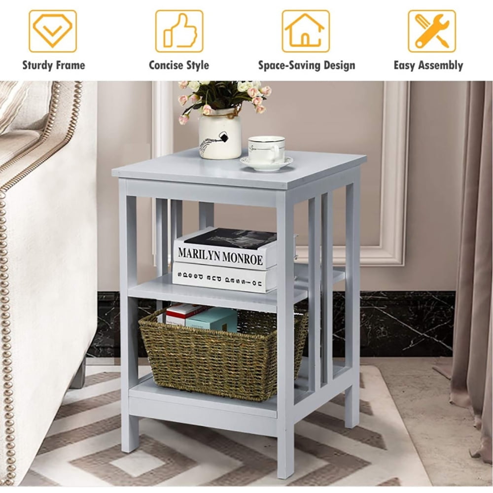 Finihen End Side Table, Nightstand, 2 Pieces 3-Tier Nightstand with Reinforced Bars and Stable Structure, Sofa Side Table, Bed Side Table, for Living Room, Bedroom, Gray Finihen End Side Table, Nightstand, 2 Pieces 3-Tier Nightstand with Reinforced Bars and Stable Structure, Sofa Side Table, Bed Side Table, for Living Room, Bedroom, Gray