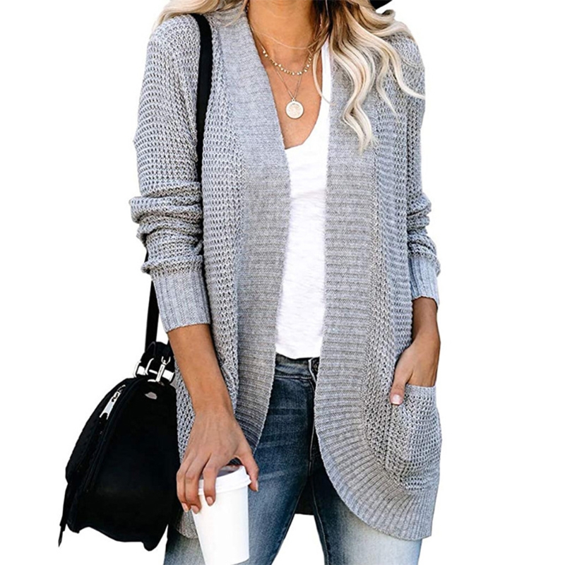 Women Chunky Knit Solid Cardigan Long 