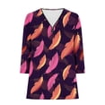 thumbnail image 5 of Penkiiy Womens 3/4 Length Sleeve Tops Feather Printed Quarter Zip Shirt V Neck Rollable Sleeve Pullover Fall Shirts L Multicolor, 5 of 5