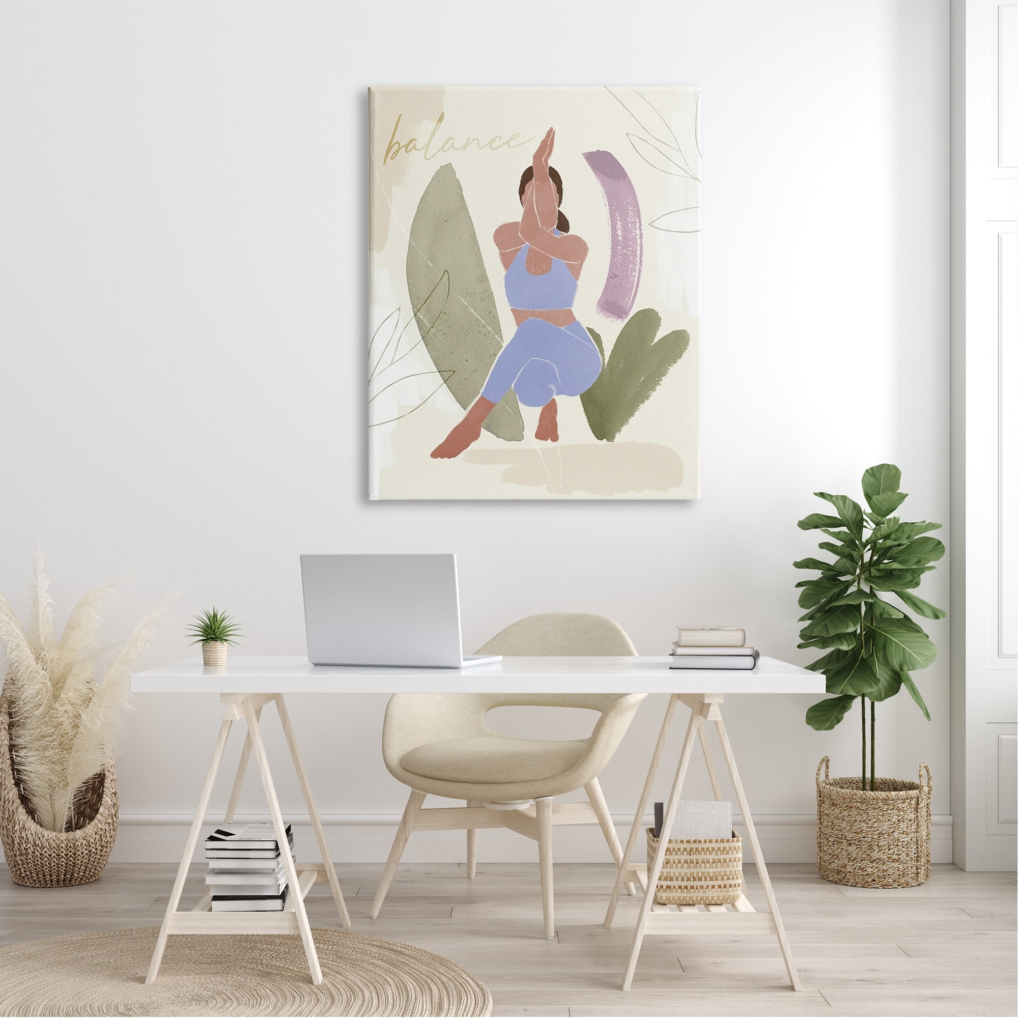 Stupell Industries Balance Text Yoga Fitness Person Botanical Brushstrokes , 36 x 48, Design by Victoria Barnes