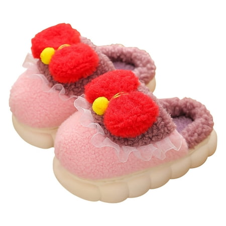 

MuZeFu Slippers for Kids Clearance Children/Girls Lovely Bow Princess Indoor Non Slip And Warm Mid Sized Children s Parent Child Wool Cotton Slippers