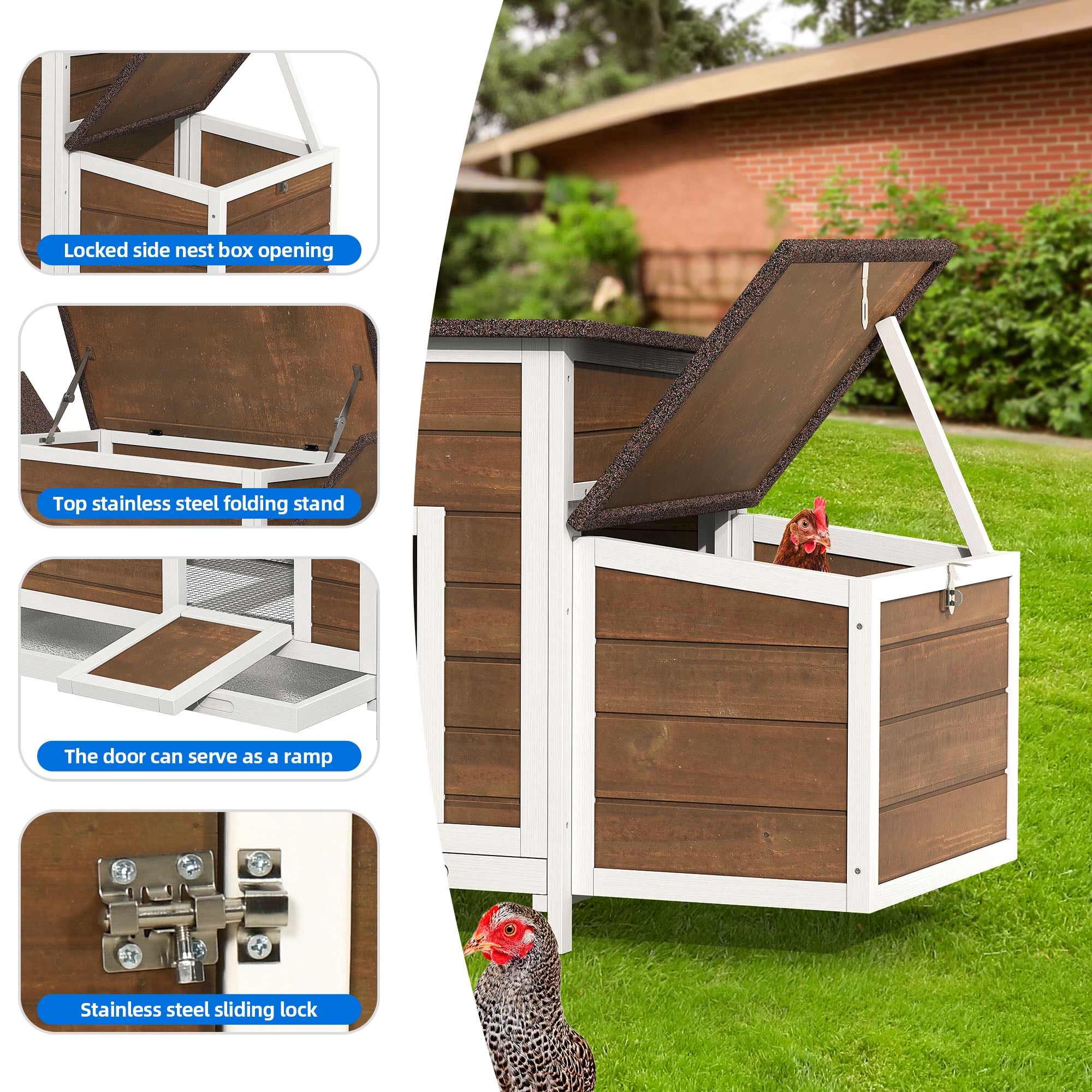 Dextrus Chicken Coop 11.5ft² Large Wooden Chicken Hutch with 2 Nesting Boxes Outdoor Hen House Chicken Cage for Rabbit Hutch Duck Cage - Brown