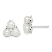 VSIRIUS Sterling Silver Rhod-plated Imitation Shell 3-Pearl CZ Post Earrings Q-QE15343