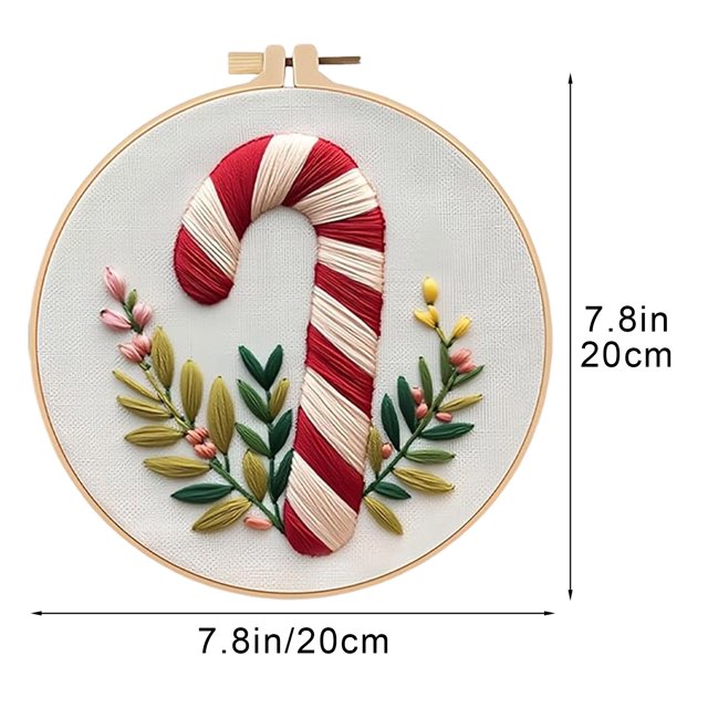 Beginner Embroidery Kit for Christmas DIY Projects with Printed Cloth, 3 Needles, English Instructions, and 20 cm Hoop