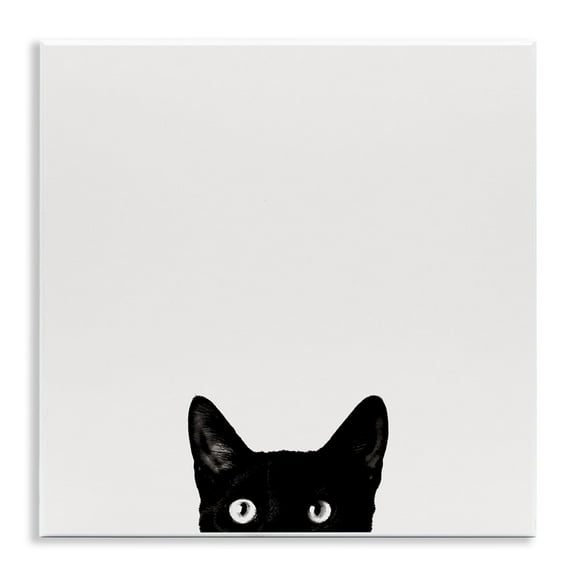 The Stupell Home Decor Minimal Monochrome Black Cat Peeking From Below Wall Plaque Art