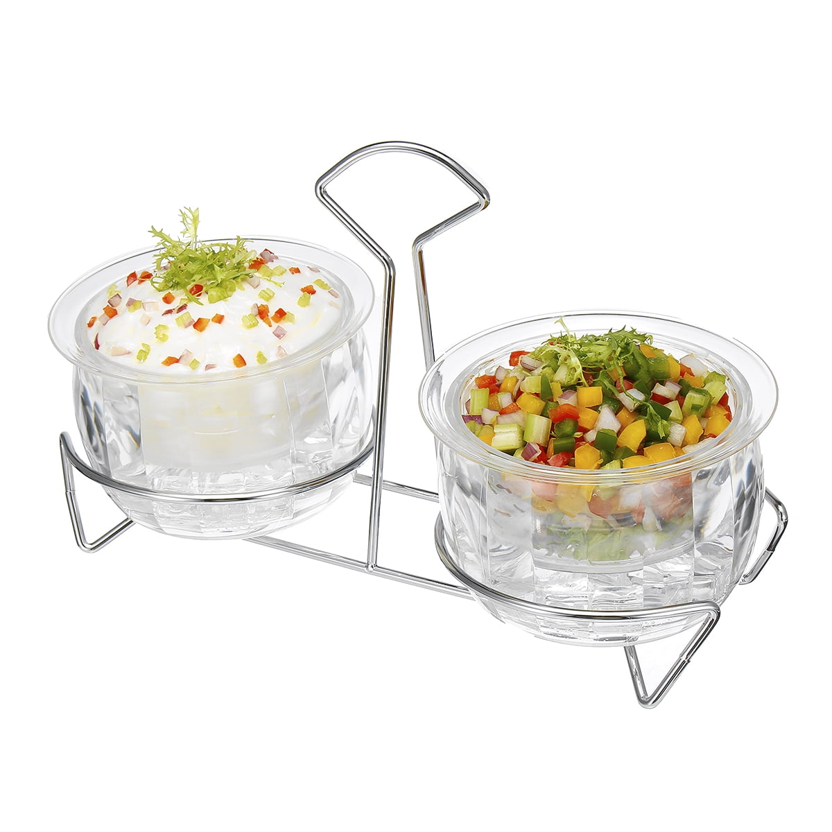 Salad Dressing Bowl with Stainless Steel Stand Cold Bowl Salad Dessert