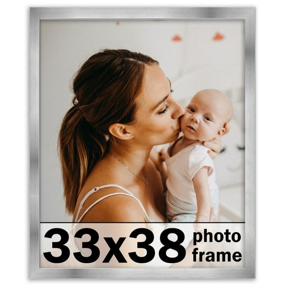 33x38 Frame Silver Stainless Steel Solid Wood Picture Frame | 0.75 Inch Moulding Width | Includes