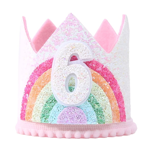 TELOLY Rainbow Crown Birthday Hat,Shining Sequins,Pink,Cloth,48-52cm