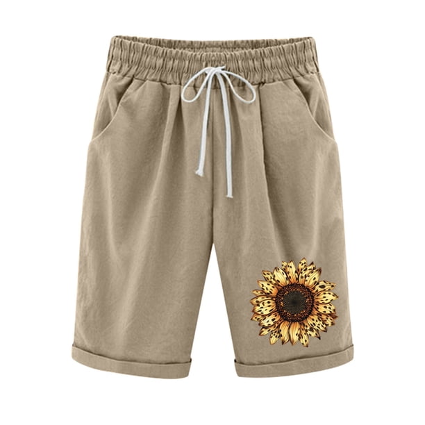 Mujeres Pantalones Cortos Casual Estampado Elástico de la Cintura Medio Pantalones Cortos, Casual con Bolsillos para el Uso Diario