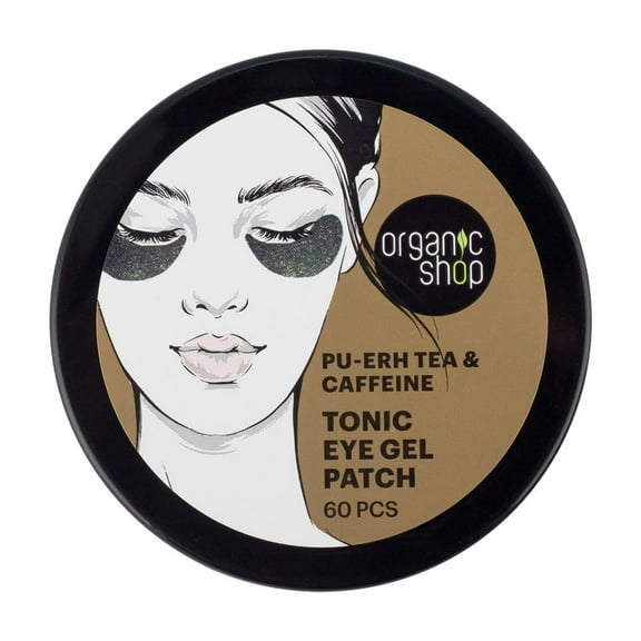 Organic Shop Caffeine Hydrogel Eye Patches, PU-EarthTea Energizing for Dark Circles, Fight Wrinkles & Fine Lines, Dark Spots, Texture Repair Vegan & Organic. 60 PCS.