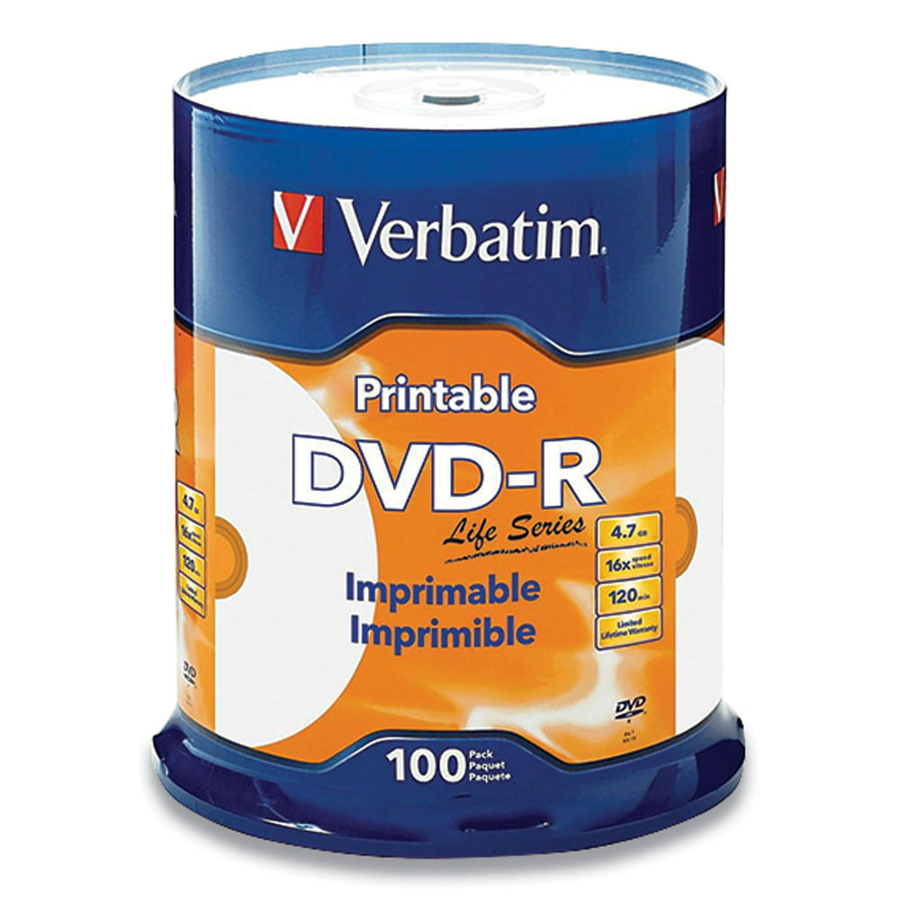 Verbatim DVDR LifeSeries Printable Disc 4.7GB 16x Spindle White 100