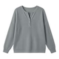 thumbnail image 5 of Perfectbot Women's Waffle Knit Henley Sweatshirt, Relaxed Fit Drop Shoulder Long Sleeve Ribbed Cuffs Top, 5 of 8