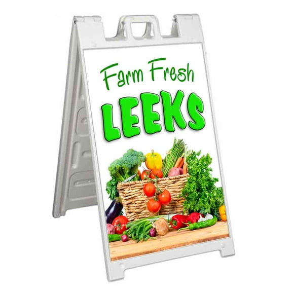 Farm Fresh Leeks (24" X 36") Standard A-Frame Signicade, Includes Decal Applied To Stand