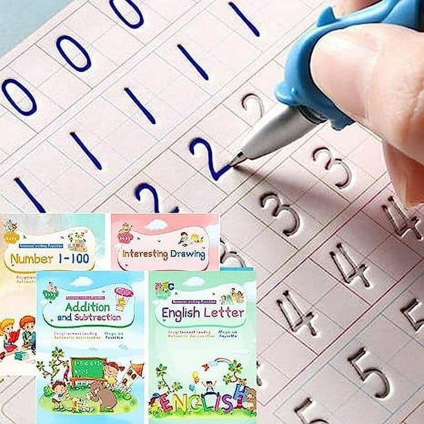 Zhuge Cuadernos de escritura a mano reutilizables Magic Ink Copybooks para el diseño de plantillas Grooves y práctica de ayuda para la escritura a mano (4 libros con bolígrafos)
