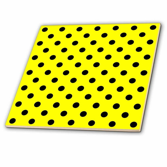 3dRose, Yellow and Black Polka Dot Print, 12 Inch Ceramic Tile