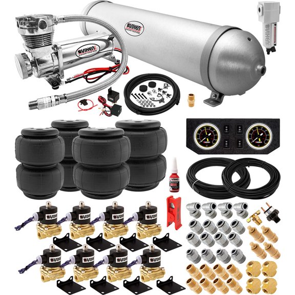 Vixen Air Suspension Kit for Truck/Car/Air Ride. On Board System - 200 PSI Compressor, 5 Gallon Tank, Four Air Bags/Springs. For Towing, Leveling, Heavy Loads, Boat Lift. VXX3804PB/4850CF