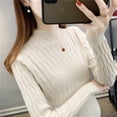 thumbnail image 2 of Suéter con patrón de cuello alto medio de otoño e invierno para mujer, camisa básica de manga larga con cuello interior, top ajustado para mujer, 2 of 5