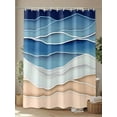 thumbnail image 4 of Fsddascl Geometric Blue Shower Curtain Set - Small 36" x 72" Bathtub Curtain with 12 Hooks, Ocean Wave Stripes Modern Abstract Beach Waterproof Fabric Stall Shower Curtains for Bathroom/Bathtub, 4 of 6