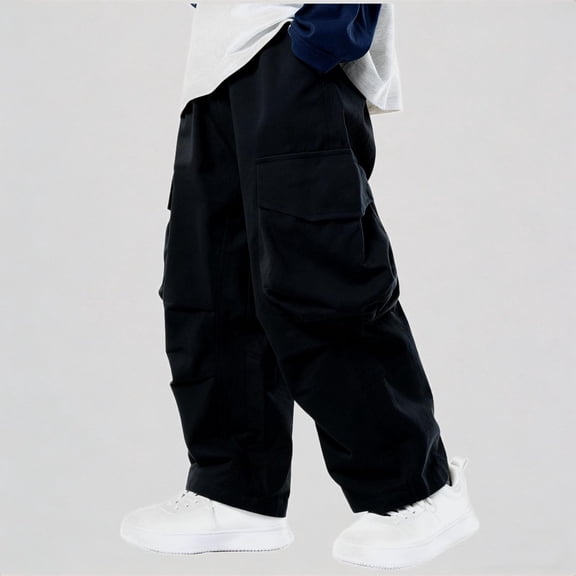 Krdevn Boys Cargo Pants Straight Leg Casual Trousers Loose Fit Long Pants for Kids and Big Boys Comfortable Outdoor Play,12-13 Years