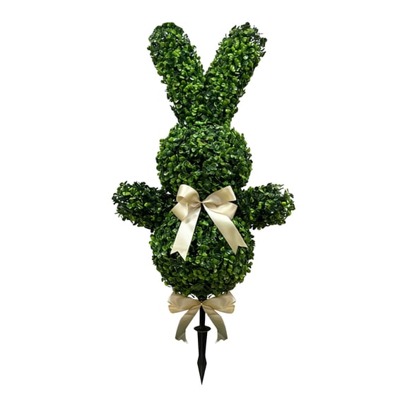 Easter Bunny Topiary Artificial Hedge Decor with Bow Outdoor Garden Decor