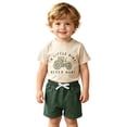 thumbnail image 2 of Spazoro Toddler Boys 2PC Outfit Sets, T-Shirt & Elastic Waist Shorts Short Sleeve Crew Neck Tractor Print Summer Clothes Set for Baby Boys Beige Size 6-12 Months, 2 of 6