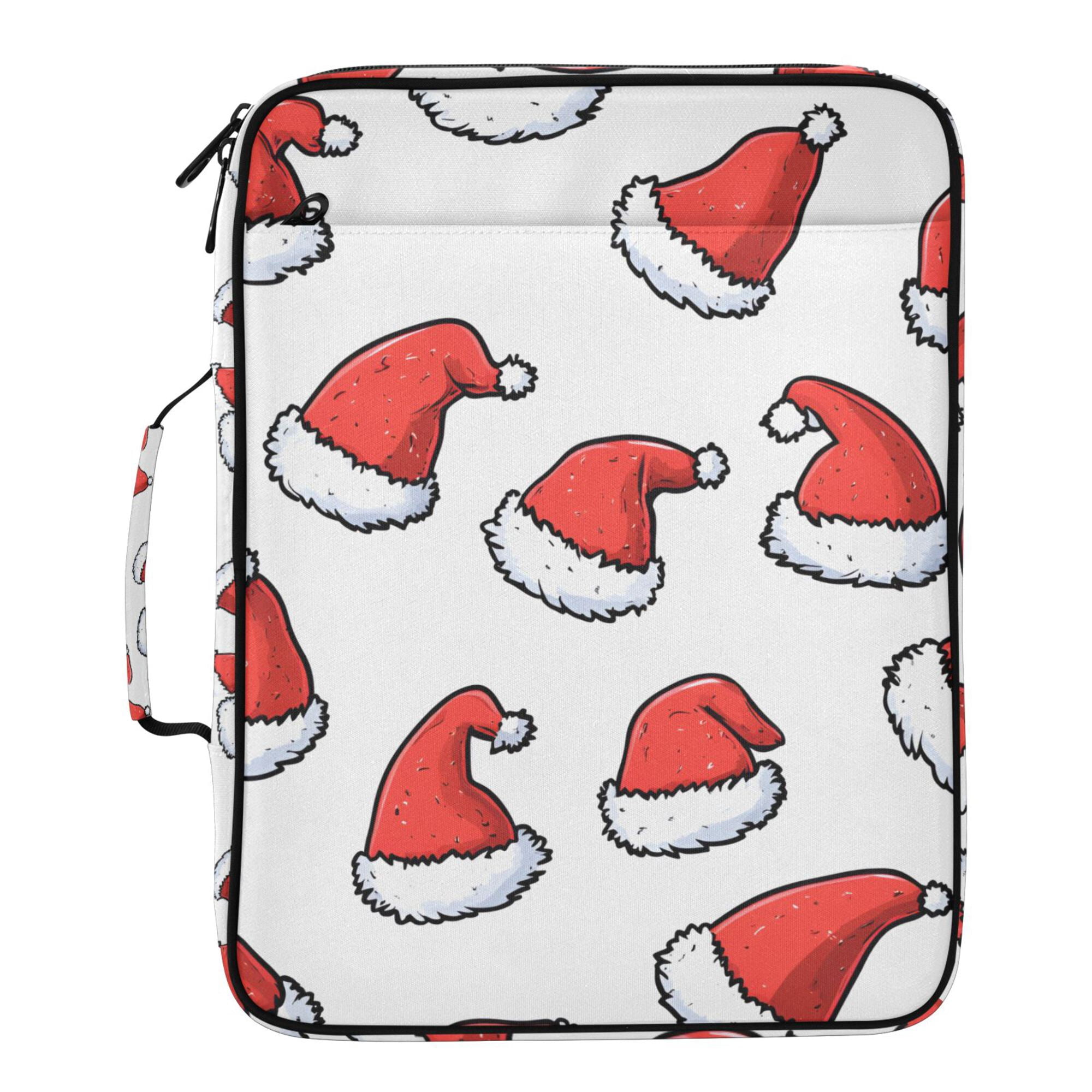 FORMRS Accordion File Folder A4 Size 7-Pocket Expanding Document Organizer Bag with 3 Ring Binder, Santa Hats Pattern