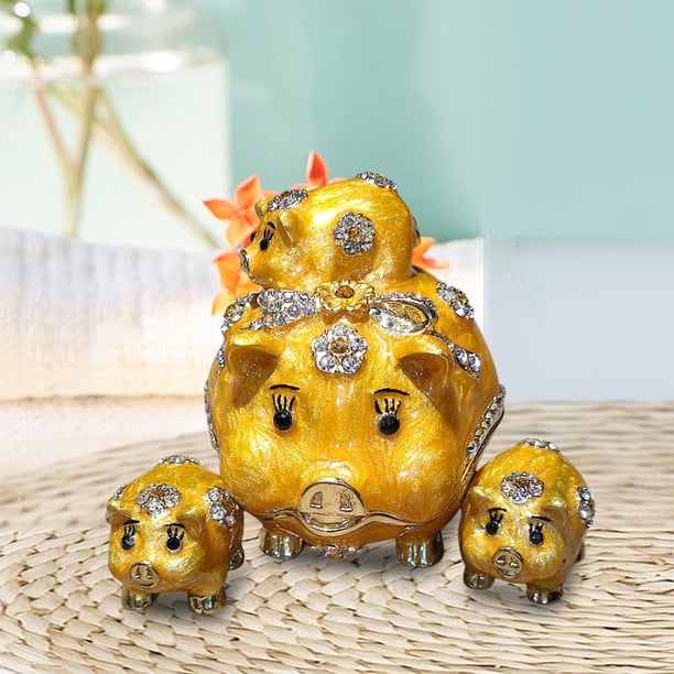 Caja de baratijas Caja de recuerdo de la caja estatua de cerdo Pig Pinte Pinteado Joya de joyas de joyas de joyería para la caja de joyería para la Oro