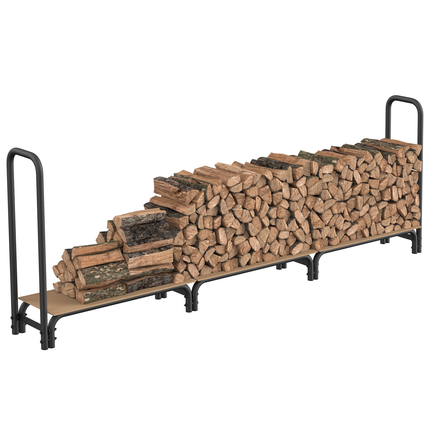 Mr IRONSTONE 4/8/12 ft Firewood Rack, Outdoor Wood Rack with Wood Base