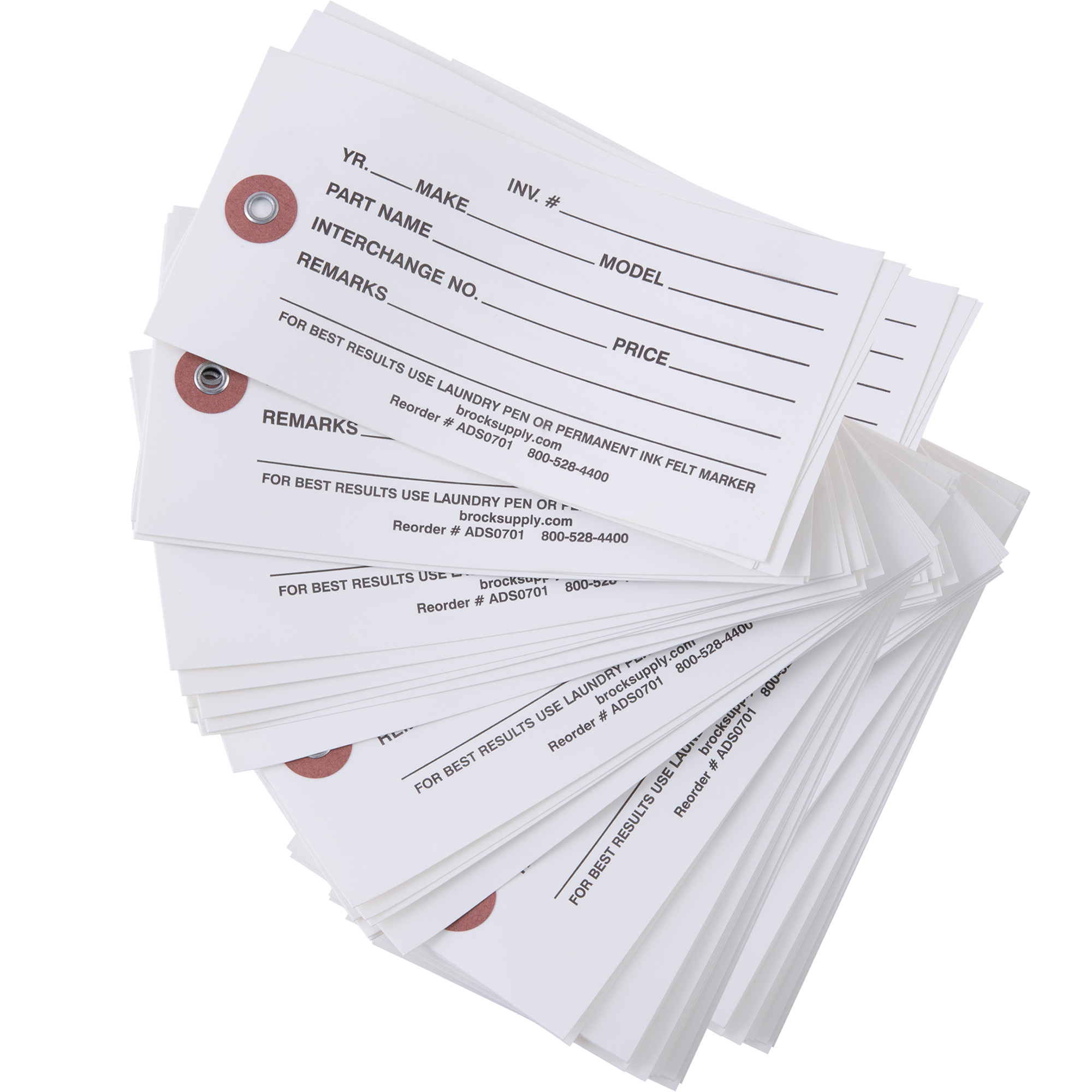 Brock Pre-Printed White Polyart Tags 2 5/8 Inch x 5 1/4 Inch With Reinforced Metal Eyelet Includes Wire-Brock Ballpoint Pen-Brockmark Marker 1000 Tags/Box