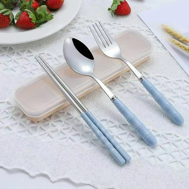 Boreal Craft Stainless Steel Portable Tableware Three Piece Students Outdoor Spoon Chopsticks Fork Set Small round Table Mat Dining Table Set 6 Dinning Table Clothes Set for 4 Chairs Teal Table Mats