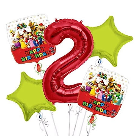 Super Mario Balloon Bouquet 2nd Birthday 5 pcs - Party Supplies