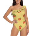 thumbnail image 2 of Yiaed Hand Drawn Strawberry Print Women One Piece Swimsuits Tummy Control One Shoulder Bathing Suits Pattern Ruffle Swimwear-Small, 2 of 8