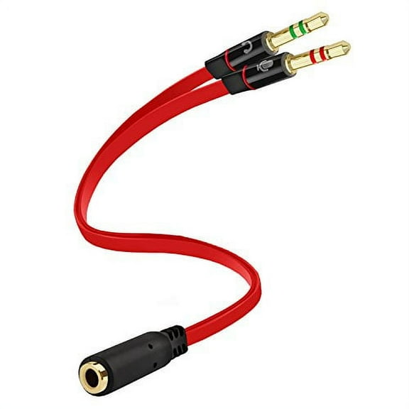 Headphones Y Cable Splitter Adapter 3.5mm Female to 2 Male Premium Gold-Plated Corrosion-Resistant Audio Mic Y Cable for Headset Connecting to PC (Red)