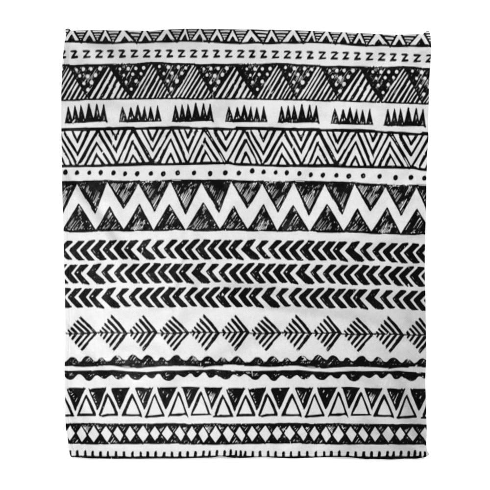 NUDECOR Throw Blanket Warm Cozy Print Flannel Black and White Color Tribal Aztec Abstract Geometric Ethnic Hipster Comfortable Soft for Bed Sofa and