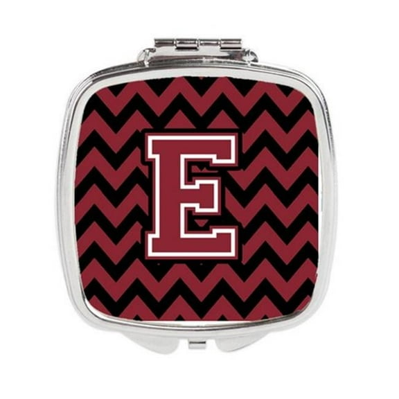 Carolines Treasures  Letter E Chevron Garnet & Black Compact Mirror - Garnet & Black - 3in. H x 0.3in. W x 2.75in. L